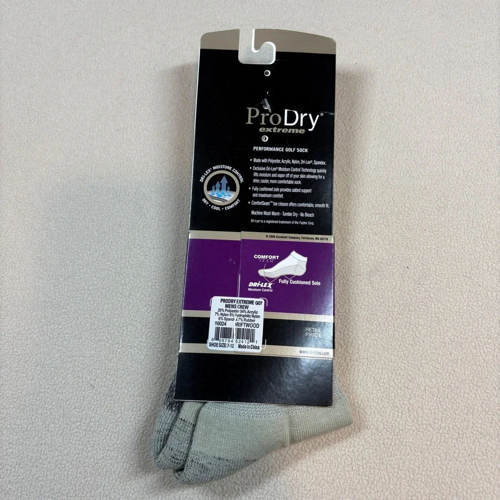 FootJoy ProDry Extreme‎ Mens Crew Golf Socks Size 7-12 Driftwood Activewear